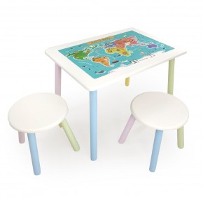 Детский комплект стол и два табурета круглых с накладкой Детский мир (Белый, Белый, Цветной) в Агрызе - agryz.mebel-74.com | фото